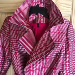 White House Black Market Pink and White Houndstooth Coat
